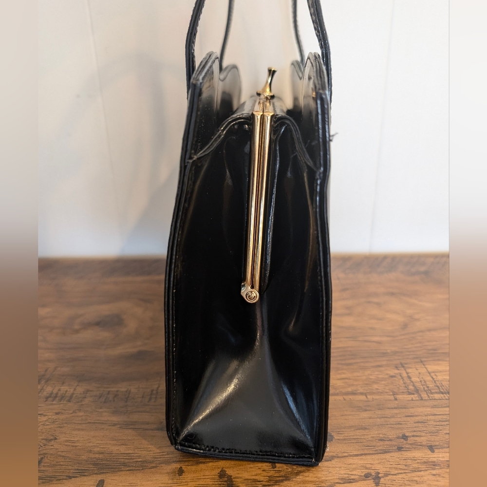 Adrian Gold London 60s 70s Black Patent Leather Vintage Satchel - Collection Bag - Picture 14 of 16